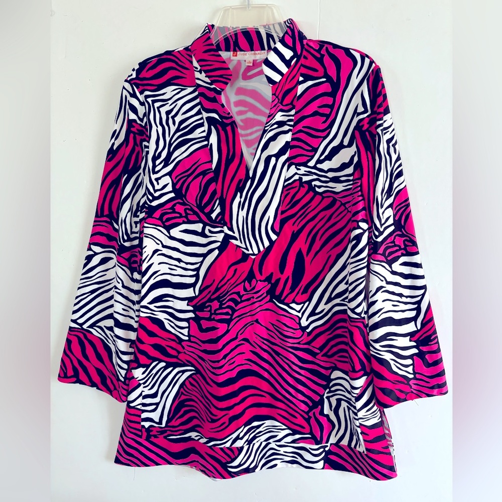 Jude Connally Pink and White Zebra Print Tunic